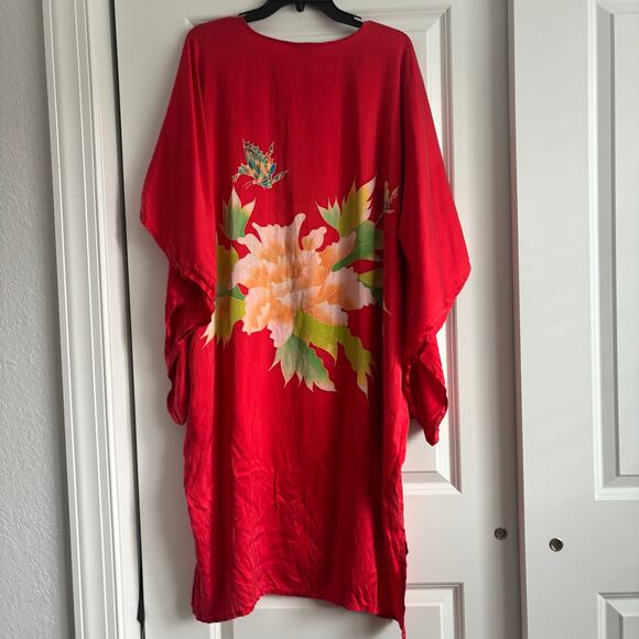 Bellmod Women’s Red Asian Inspired 100% Silk Kaftan - Picture 4 of 15